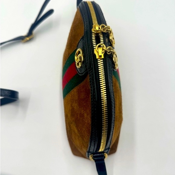 Auth Gucci Ophidia Dome Half Moon Web Cognac Brown Suede Small Crossbody Bag Ex+ - Picture 9 of 16